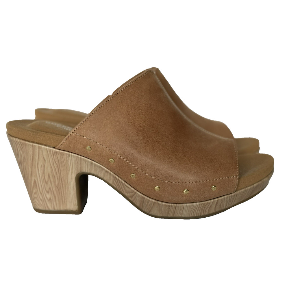 NWOB Rockport Women's Vivianne Slide Heeled Sandal, Honey/Tan/Brown Studded Sz 9